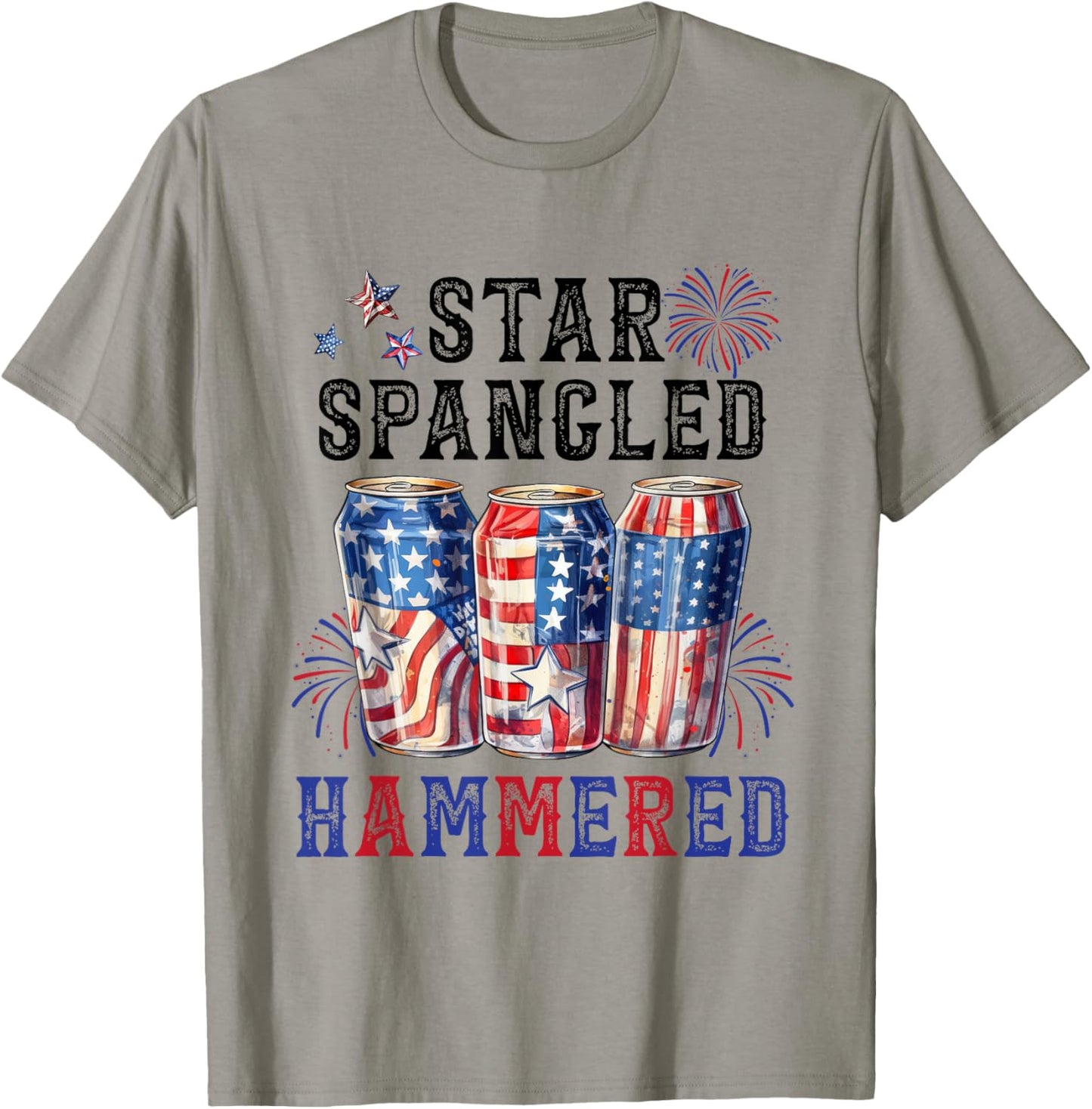 Star Spangled Hammered Beer Lover Funny 4th Of July Women Men T-Shirt - T-Shirt | Sand