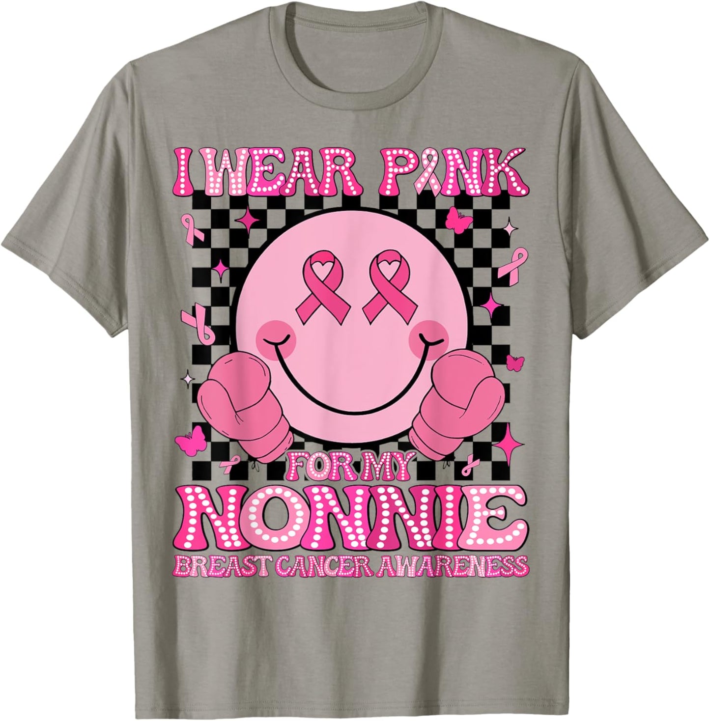 I Wear Pink For My Nonnie Breast Cancer Awareness Groovy T-Shirt - T-Shirt | Sand
