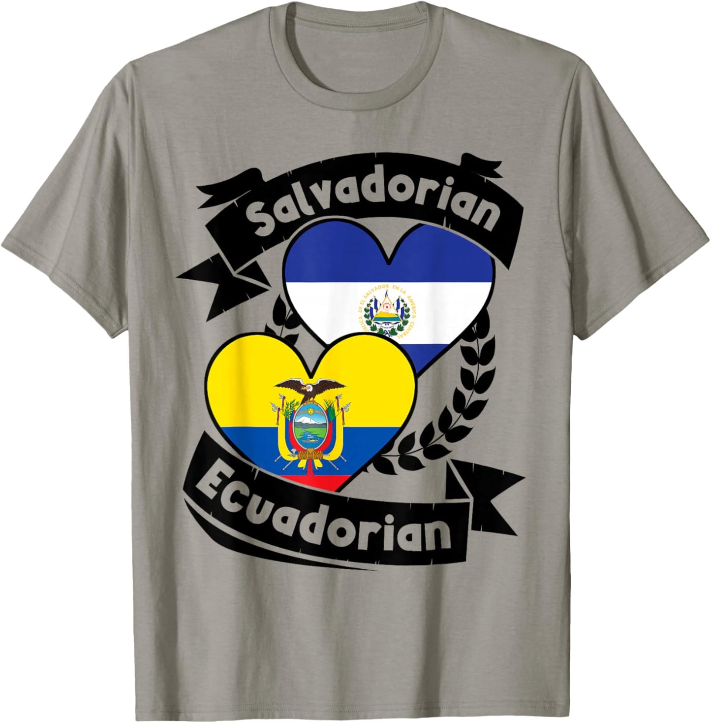 Salvadorian Ecuadorian Heart Flags El Salvador Ecuador T-Shirt - T-Shirt | Sand