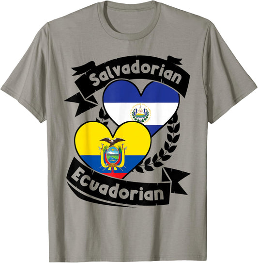 Salvadorian Ecuadorian Heart Flags El Salvador Ecuador T-Shirt - T-Shirt | Sand