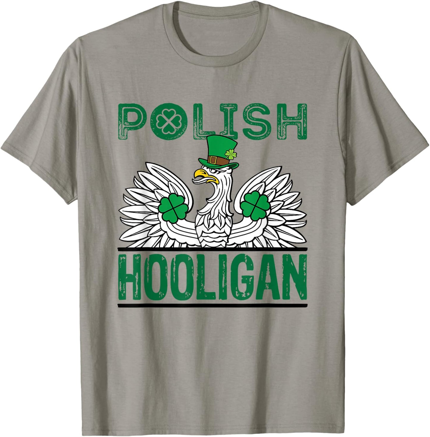 Polish Hooligan St. Patricks Day Eagle Green Shamrock Irish T-Shirt - T-Shirt | Sand