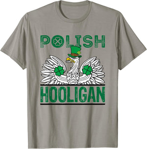 Polish Hooligan St. Patricks Day Eagle Green Shamrock Irish T-Shirt - T-Shirt | Sand