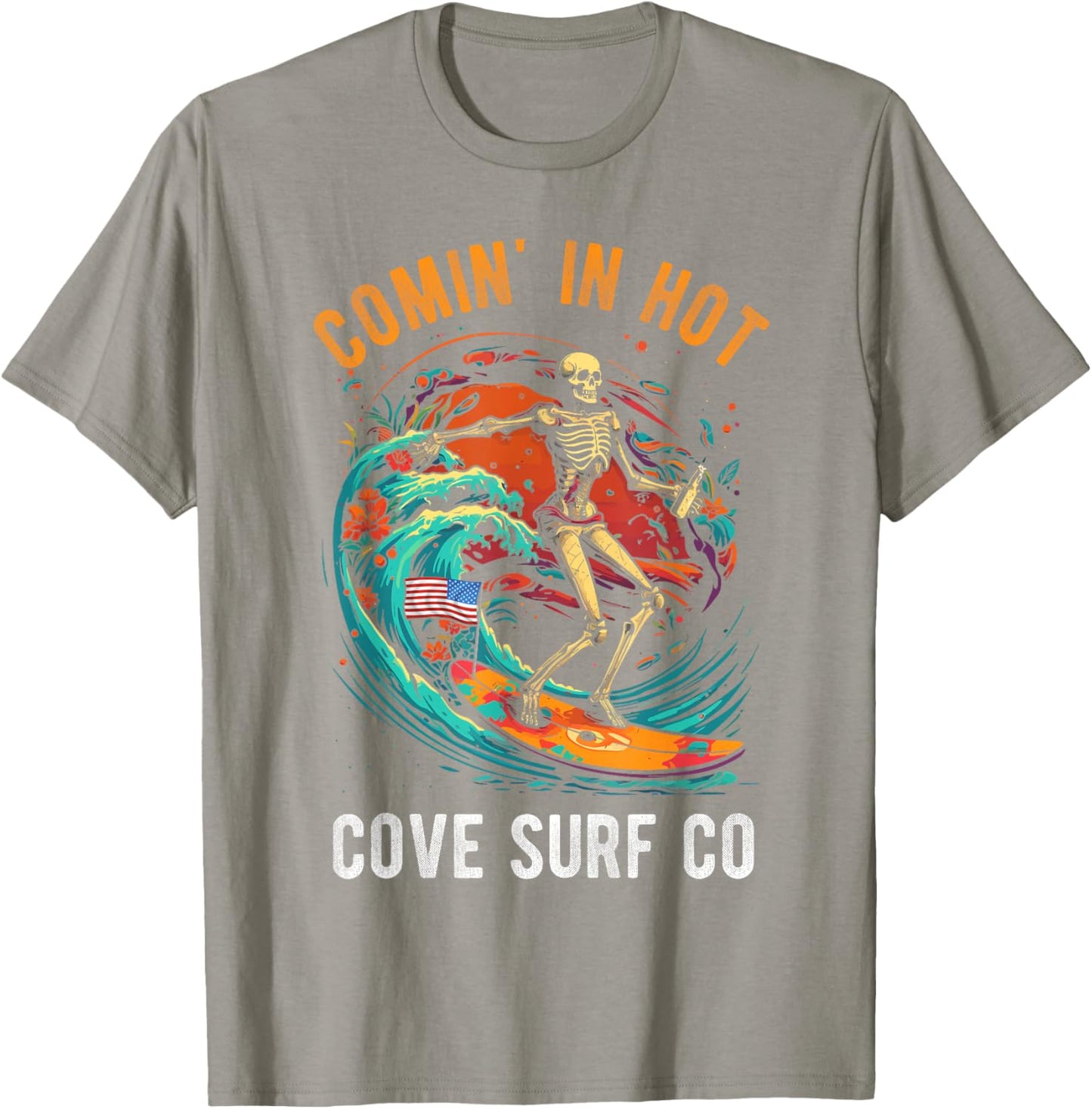COMIN' IN HOT COVE Surf CO Skeleton Surf T-Shirt - T-Shirt | Sand