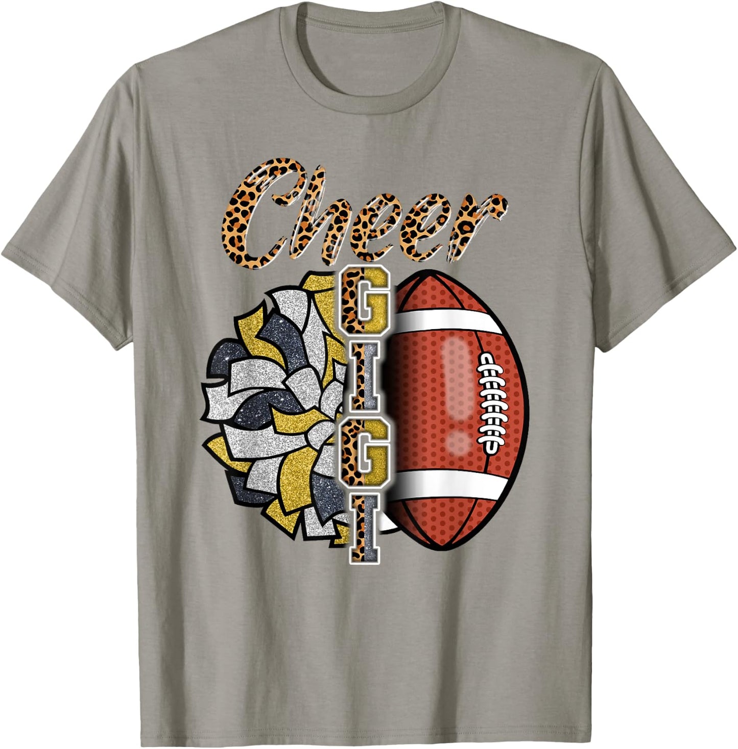 Football Cheer Gigi Grandma Gold Black Pom Pom Leopard T-Shirt - T-Shirt | Sand