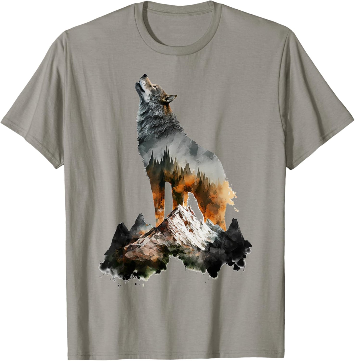 Wolf heult Berge Natur Tierkunst Tierliebhaber Wolf T-Shirt - T-Shirt | Sand