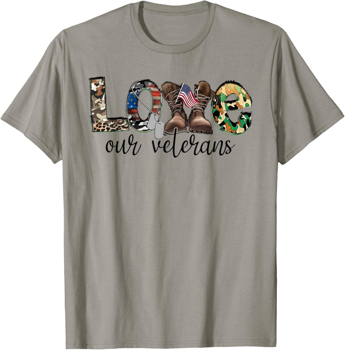 Love Our Veterans Day Proud Military US Flag T-Shirt - T-Shirt | Sand