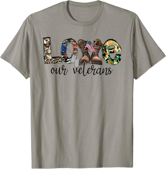 Love Our Veterans Day Proud Military US Flag T-Shirt - T-Shirt | Sand