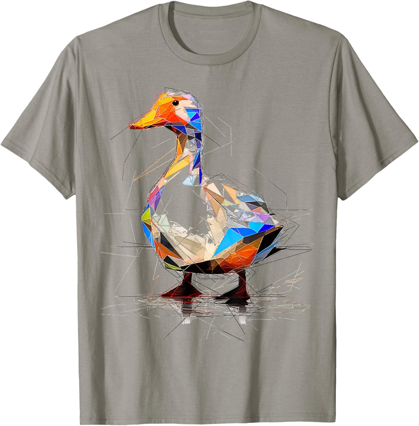 Duck Polygon Drawing Animal Abstract Art Graphic Bird T-Shirt - T-Shirt | Sand