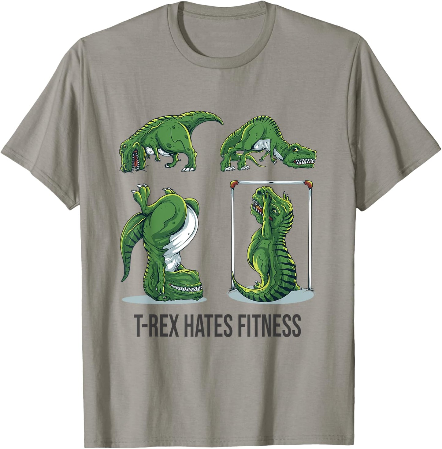 T-Rex Hates Fitness Funny Dinosaur Gym Burpees Handstand T-Shirt - T-Shirt | Sand
