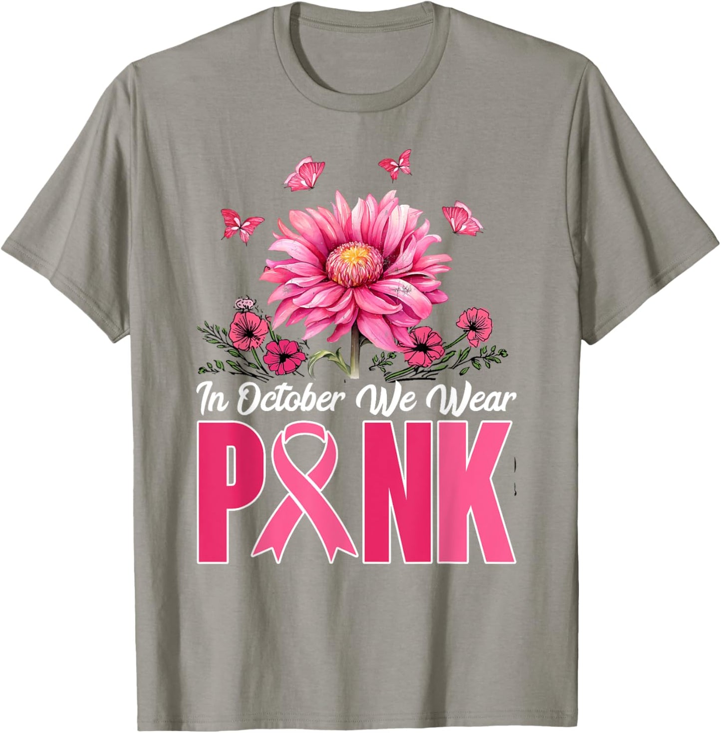 In October We Wear Pink Sunflower Breast Cancer Awareness T-Shirt - T-Shirt | Sand