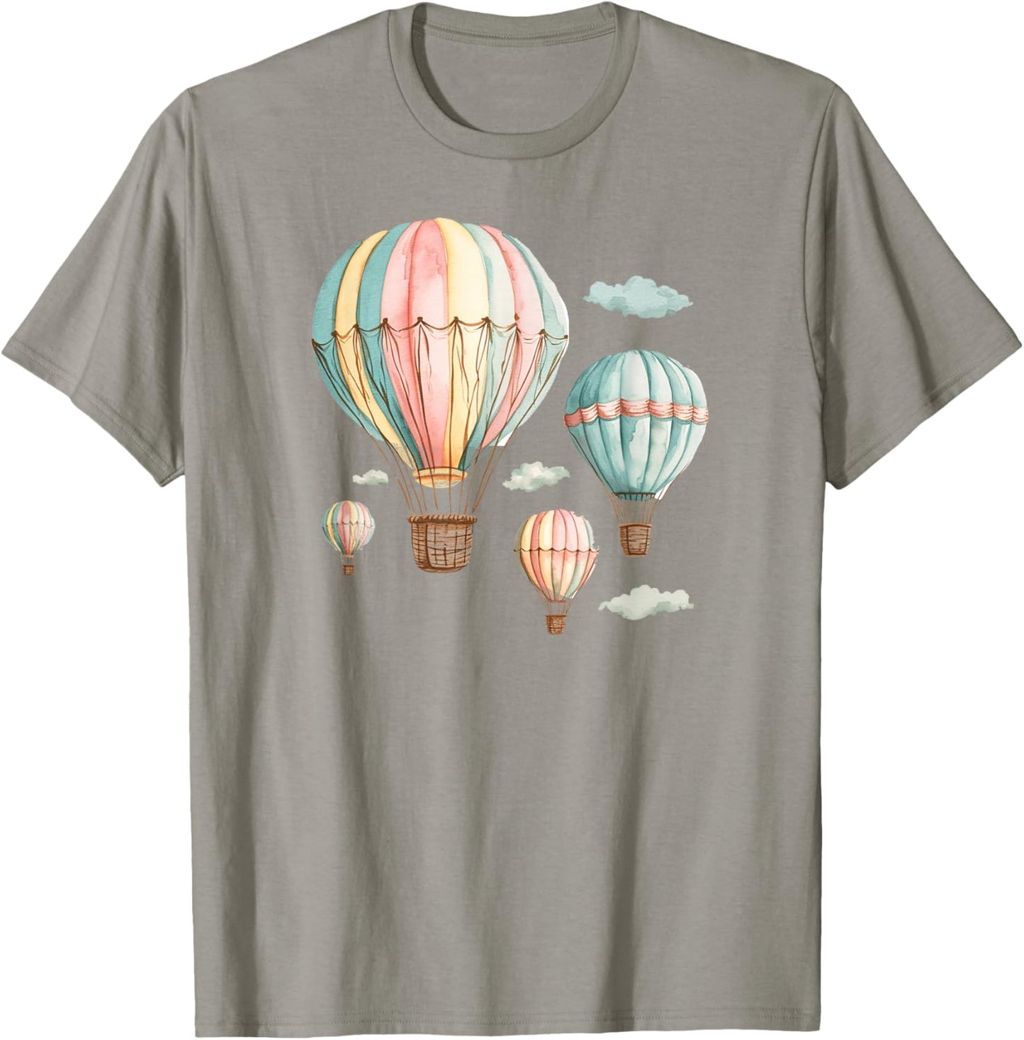 Clouds and Pastel Hot Air Balloons T-Shirt - T-Shirt | Sand