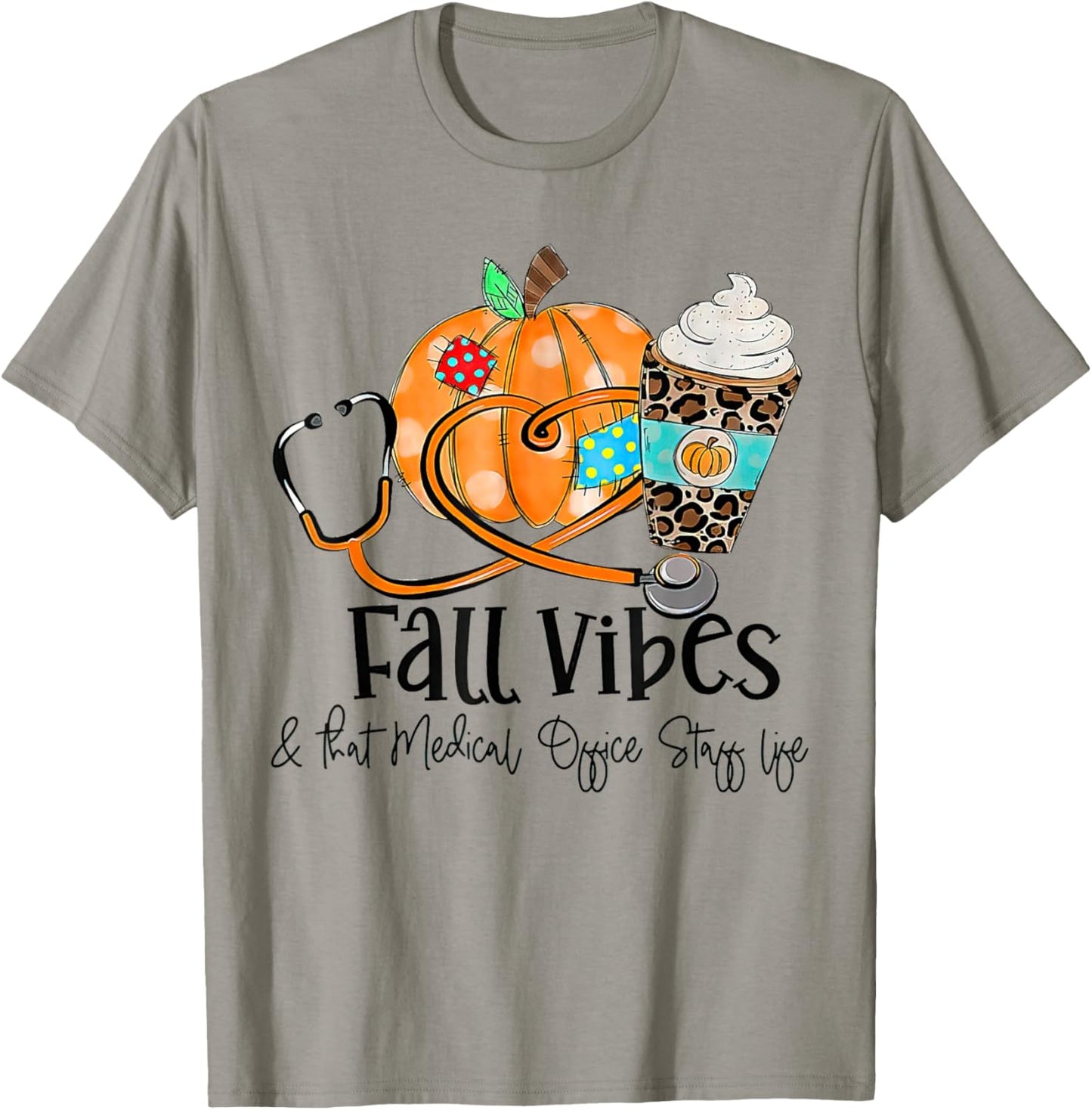 Fall Vibes And Medical Office Staff Life Pumpkin Leopard T-Shirt - T-Shirt | Sand