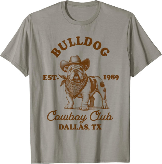 English Bulldog Mom Western Howdy Bulldog Cowboys Club T-Shirt - T-Shirt | Sand