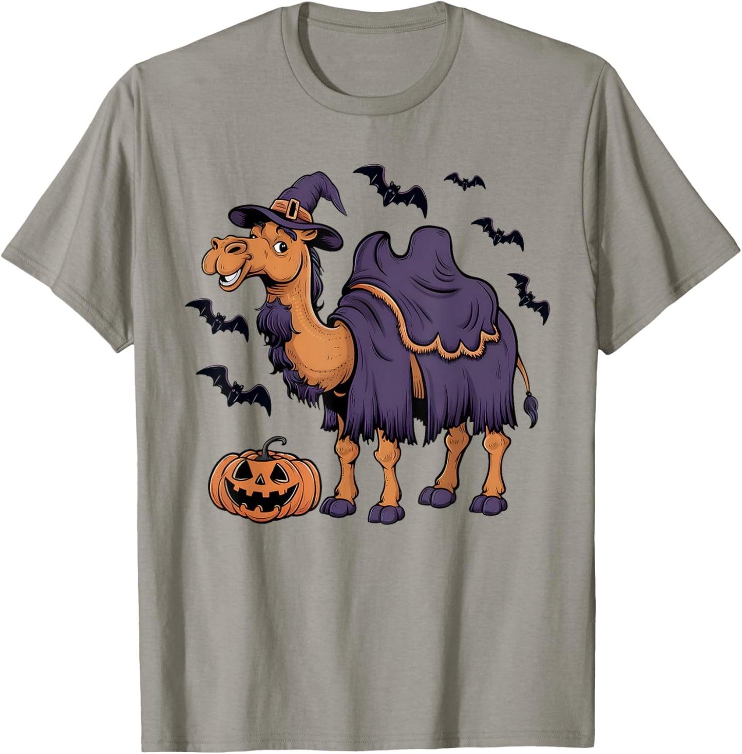 Camel Scary Pumpkin Bat Funny Witch Hat Camel Halloween T-Shirt - T-Shirt | Sand