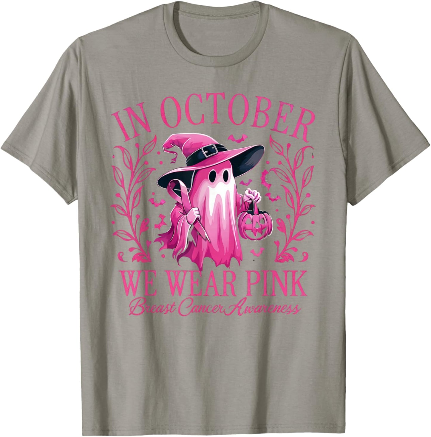 In October We Wear Pink Breast Cancer Awareness Halloween T-Shirt - T-Shirt | Sand