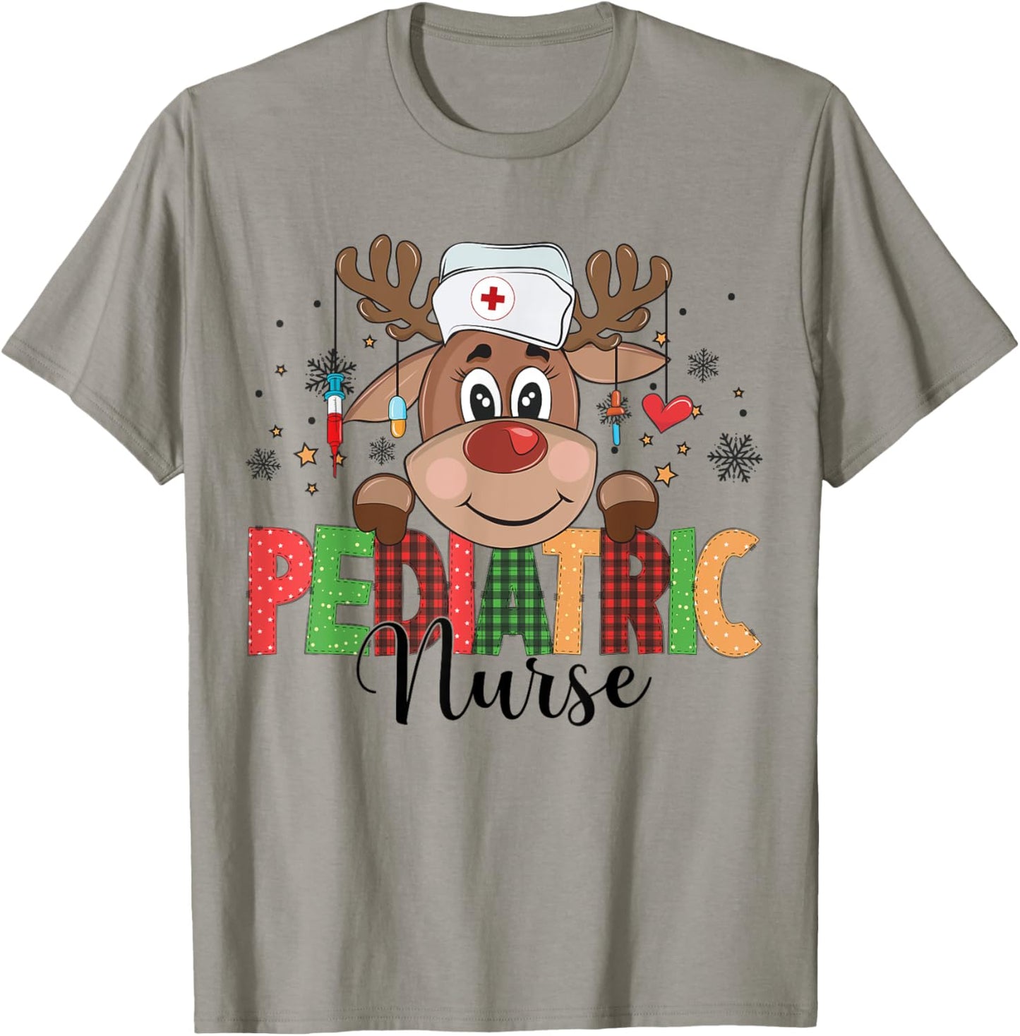 Christmas Pediatric Nurse Reindeer Nursing Xmas T-Shirt - T-Shirt | Sand