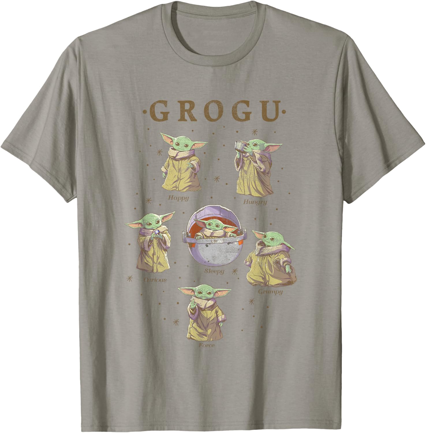 Star Wars: The Mandalorian Grogu Moods Of The Child Vintage T-Shirt - T-Shirt | Sand