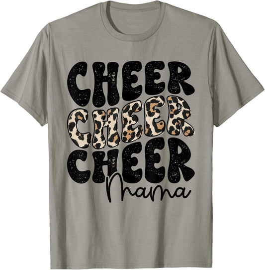 Cheer Mama Leopard Proud Cheerleading Mom Biggest Fan T-Shirt - T-Shirt | Sand
