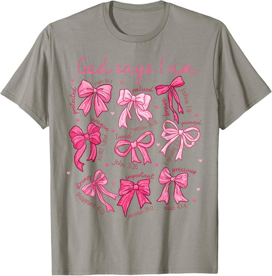 Bow God Say I Am Christian Girl Teen Women Bible Verse Jesus T-Shirt - T-Shirt | Sand