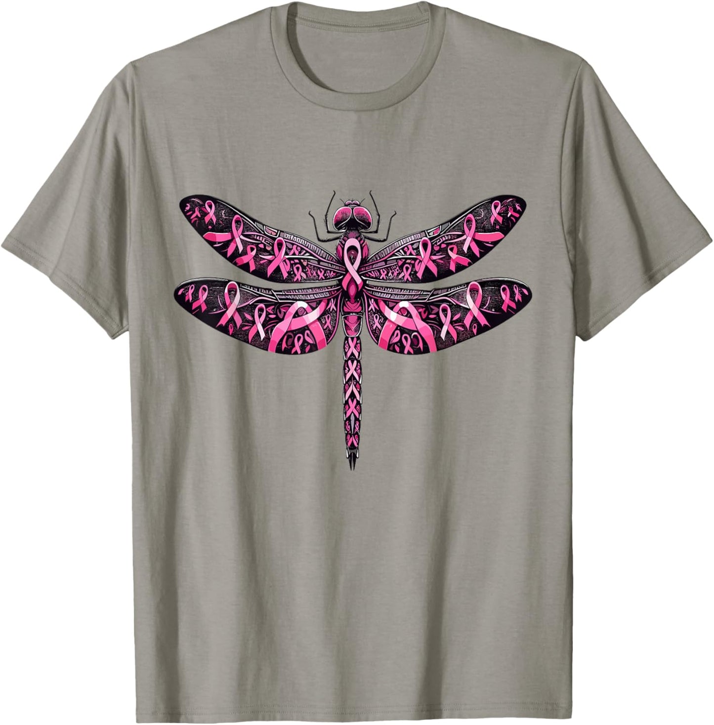 Dragonfly Pink Ribbon Breast Cancer Awareness Support T-Shirt - T-Shirt | Sand