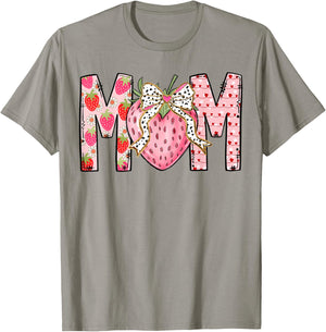 Mom Strawberry Coquette Bow Happy Valentine's Day 2025 T-Shirt - T-Shirt | Sand