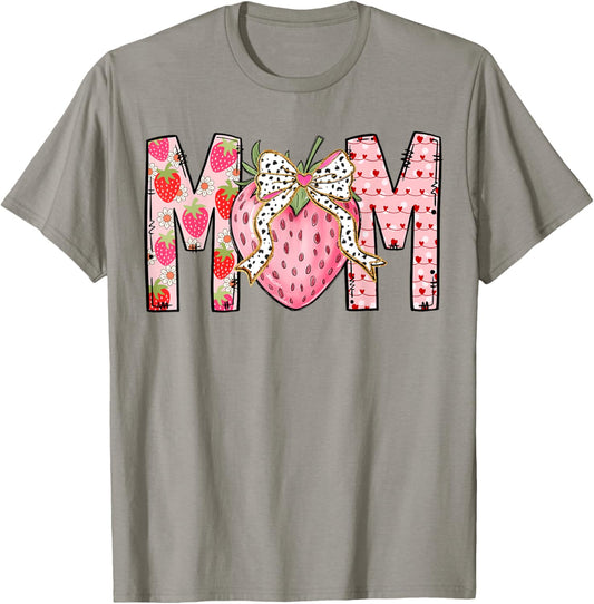 Mom Strawberry Coquette Bow Happy Valentine's Day 2025 T-Shirt - T-Shirt | Sand