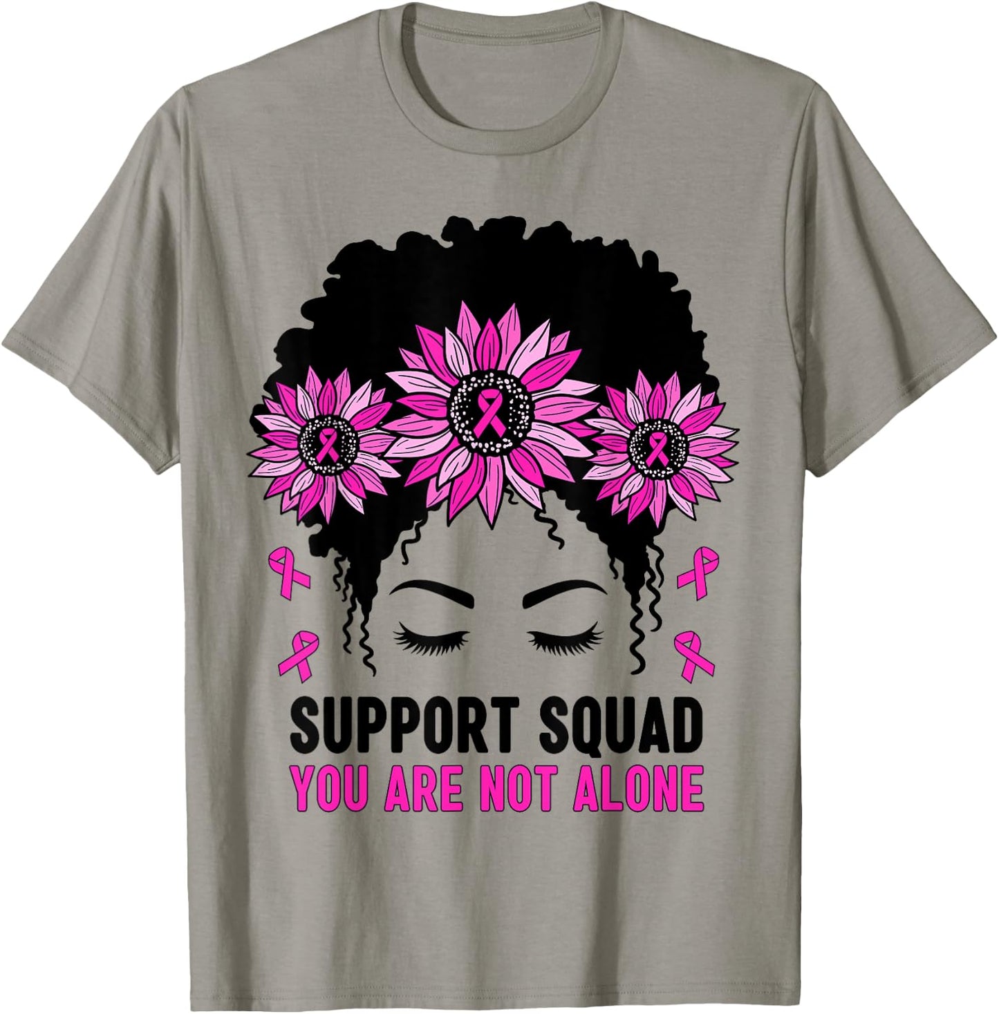 Breast Cancer Awareness Support Squad Messy Bun Pink Warrior T-Shirt - T-Shirt | Sand