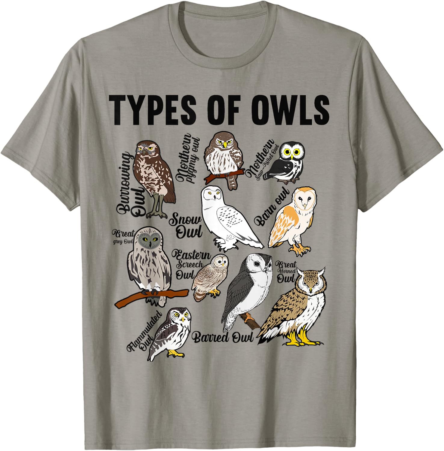 Types of Owls Owl T-Shirt - T-Shirt | Sand