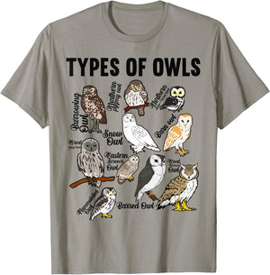 Types of Owls Owl T-Shirt - T-Shirt | Sand