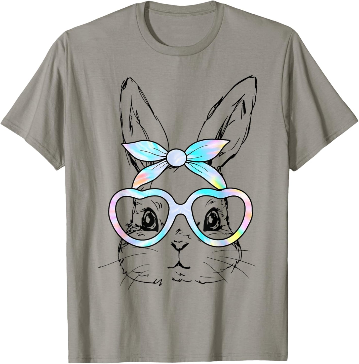 Cute Bunny Rabbit Face Tie Dye Glasses Girl Happy Easter Day T-Shirt - T-Shirt | Sand