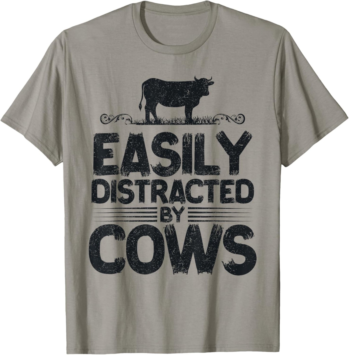 Easily Distracted By Cows Funny Saying for Farmer Cow Lovers T-Shirt - T-Shirt | Sand
