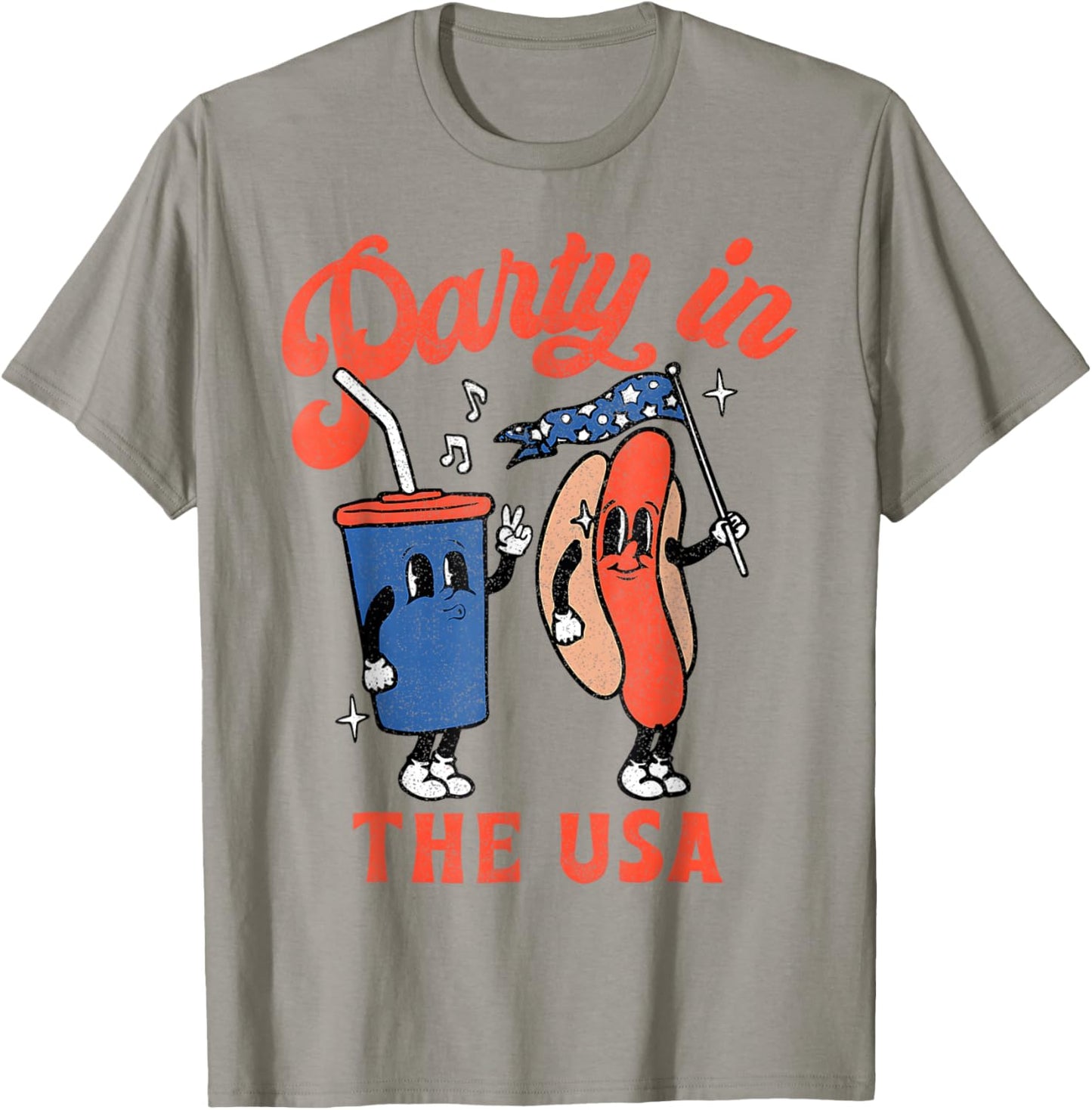 Party In The USA 4th of July Cute Soda And Hotdog Patriotic T-Shirt - T-Shirt | Sand