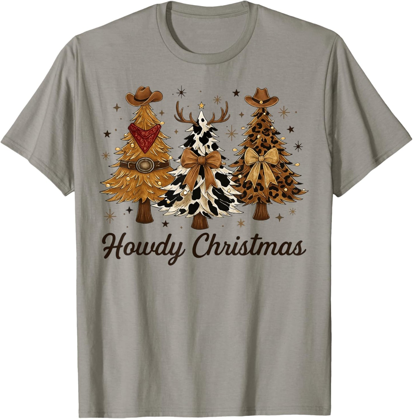 Howdy Christmas Tree Cowboy Hat Funny Western Country Xmas T-Shirt - T-Shirt | Sand