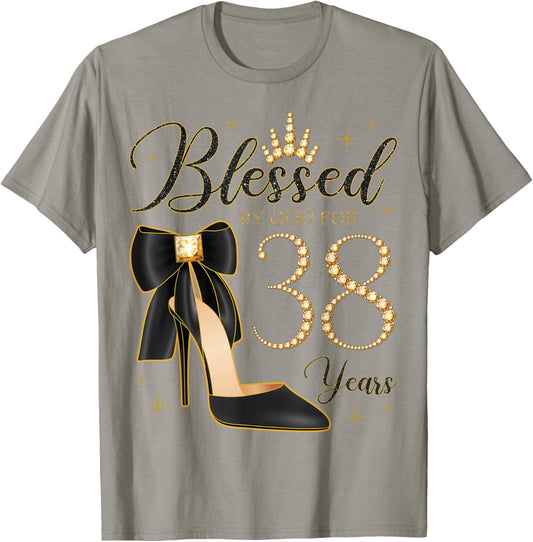 Blessed By God For 38 Years Old 38th Birthday Party Queen T-Shirt - T-Shirt | Sand