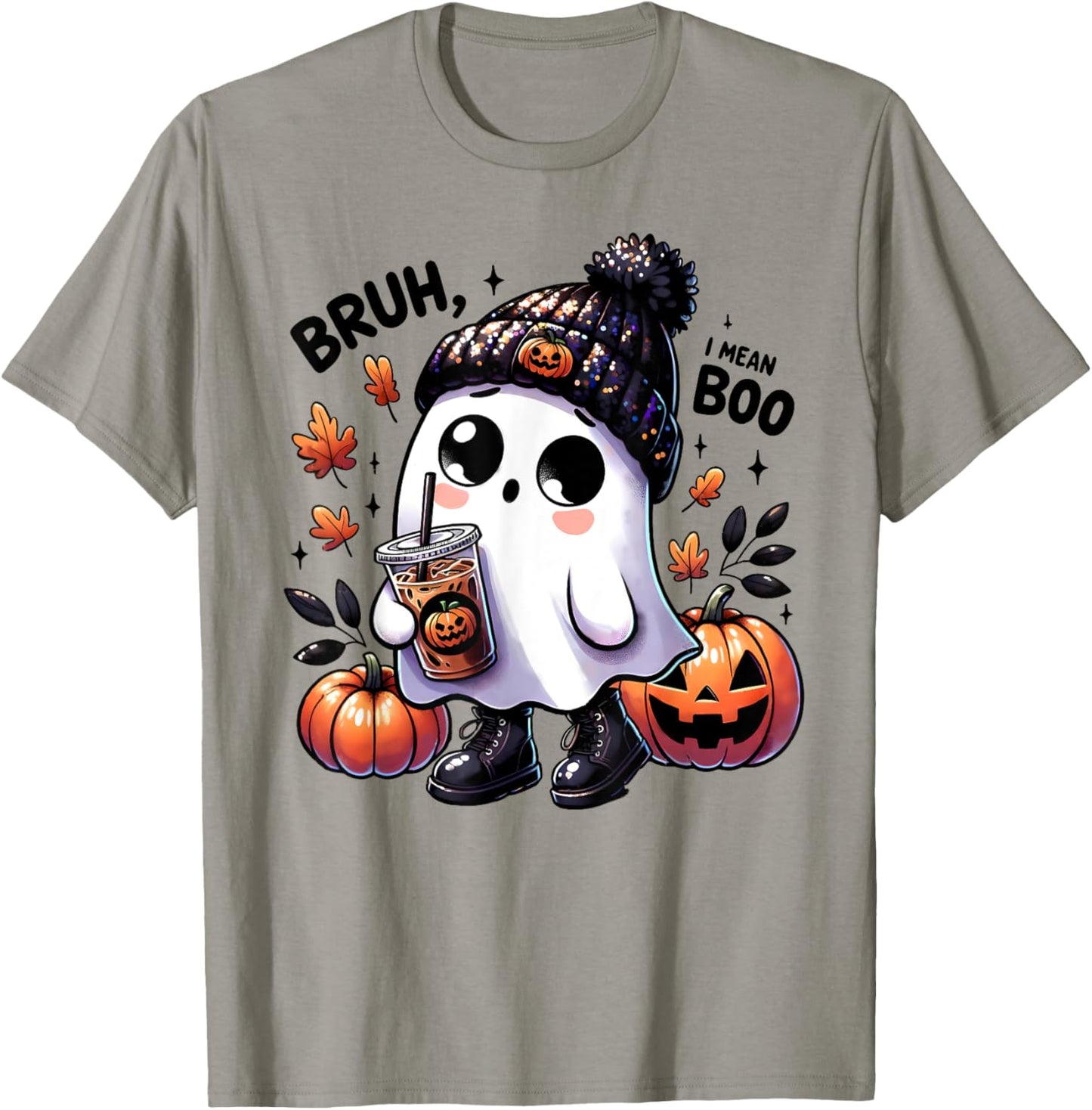 Bruh I Mean Boo Funny Ghost Jack O Lantern Coffee Halloween T-Shirt - T-Shirt | Sand