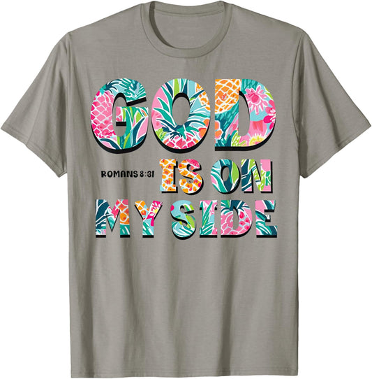 God is on my side Tropical Christian Message T-Shirt - T-Shirt | Sand