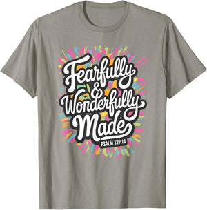 Psalm 139:14 - Fearfully & Wonderfully Made Colorful Burst T-Shirt - T-Shirt | Sand