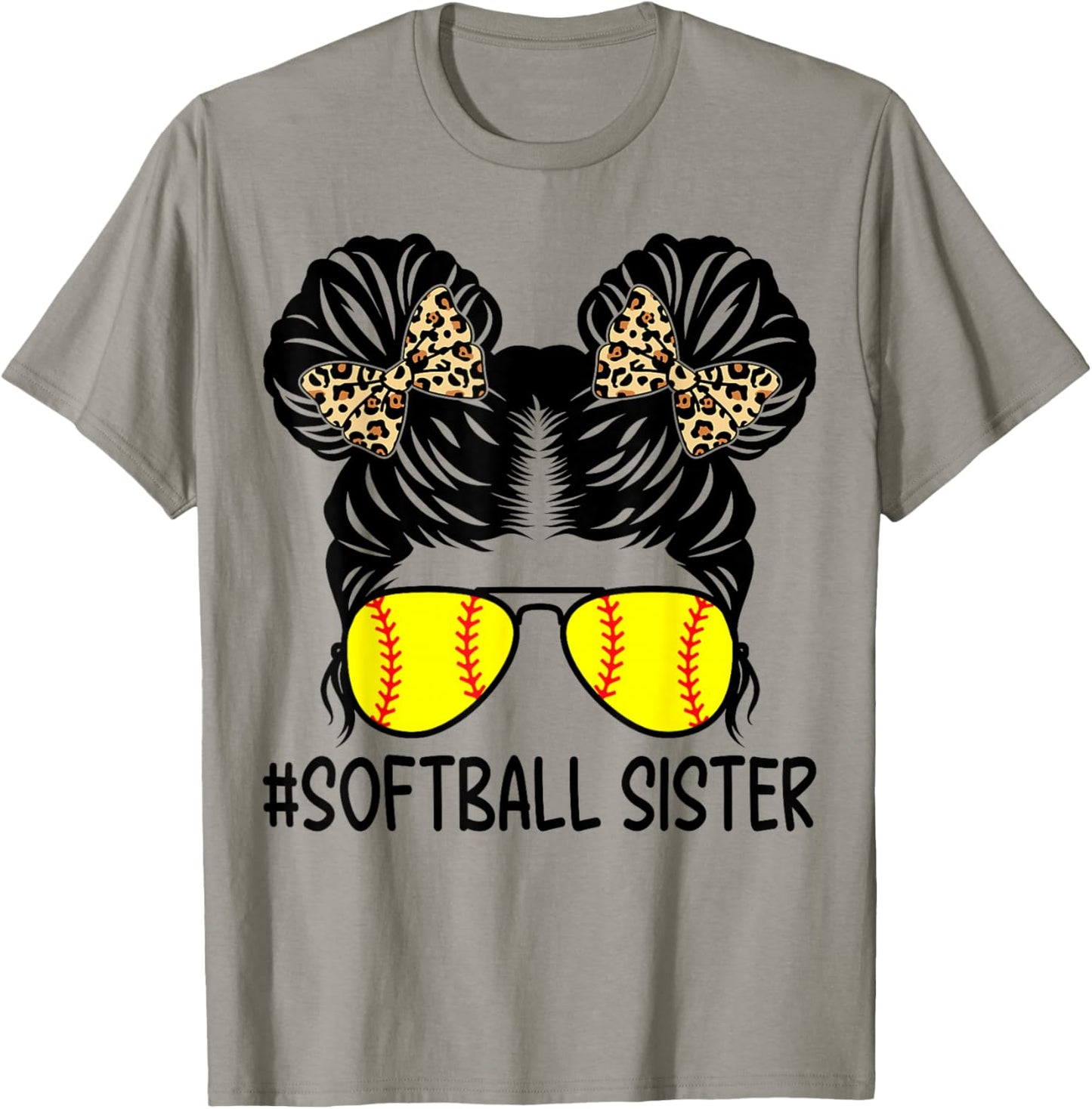 Softball Sister Leopard Messy Bun Softball Sister T-Shirt - T-Shirt | Sand