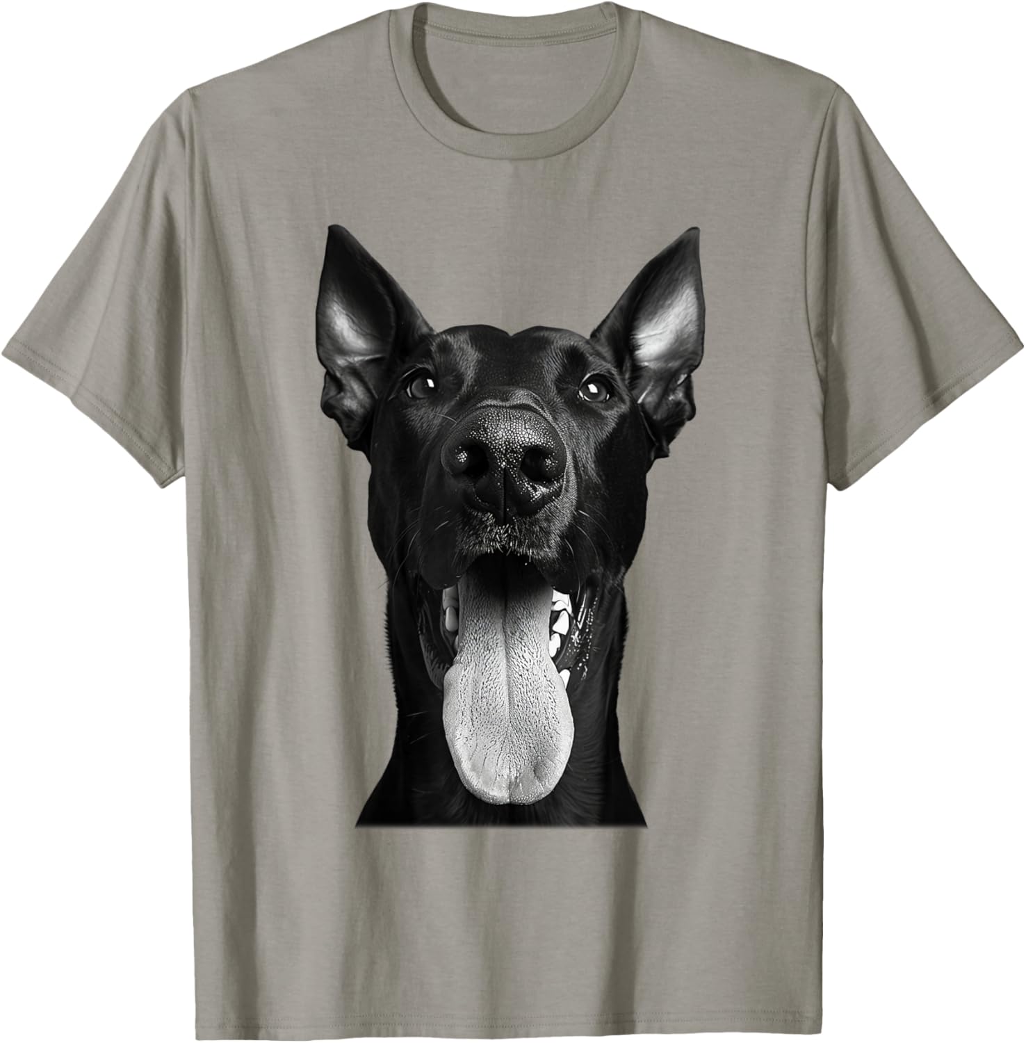 Cool Doberman Sticking Tongue Out Playful Defiance T-Shirt - T-Shirt | Sand