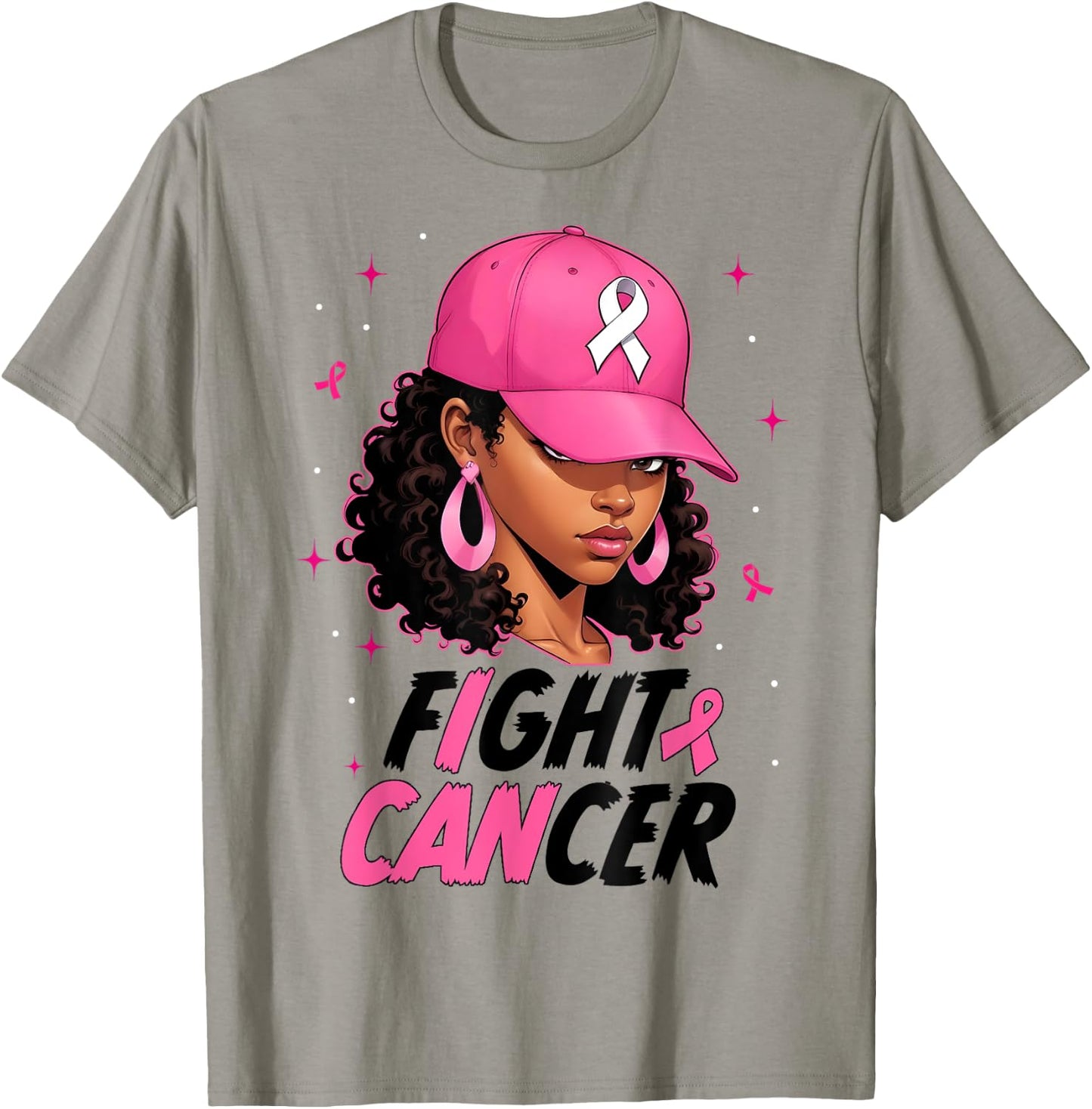 Black Girl Black Woman Breast Cancer Awareness Pink Ribbon T-Shirt - T-Shirt | Sand