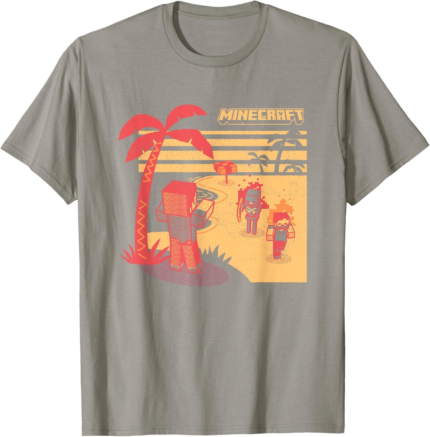 Minecraft Mobs Invading The Beach Retro Poster T-Shirt - T-Shirt | Sand