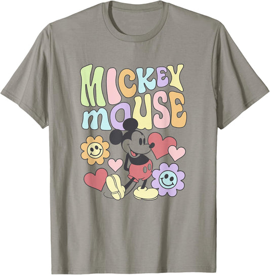 Disney Mickey and Friends Groovy 70's Retro Floral Text Icon T-Shirt - T-Shirt | Sand
