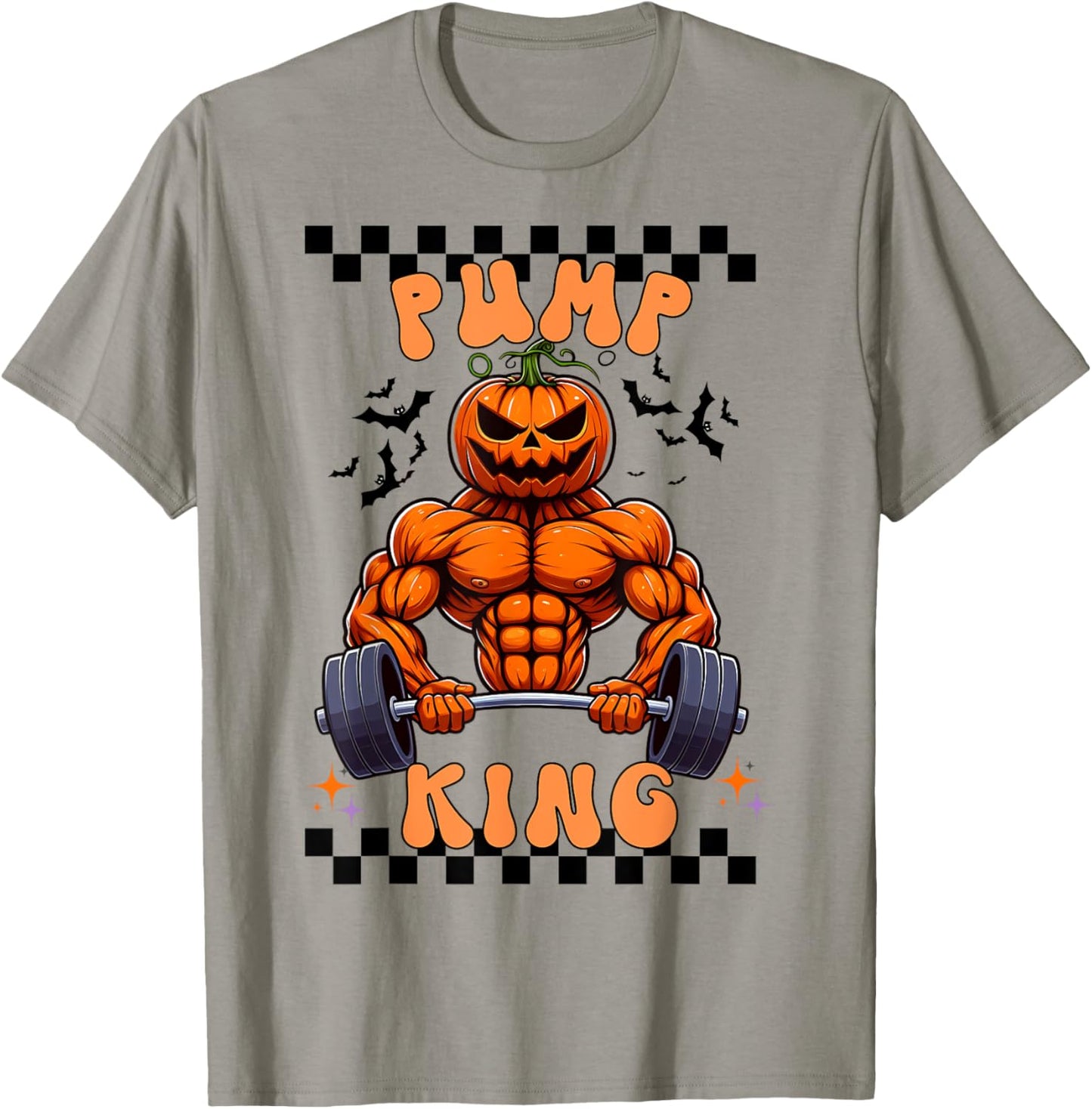 Funny Pump King Halloween Workout Lifting Pumpkin Gym Spooky T-Shirt - T-Shirt | Sand