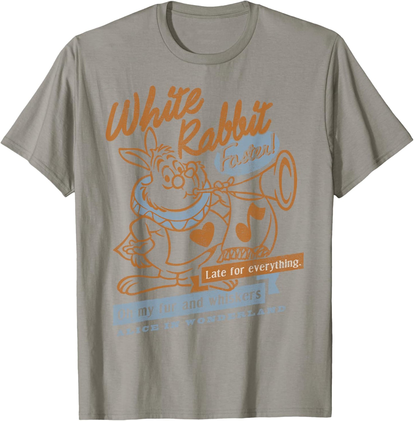 Disney Alice In Wonderland White Rabbit Outlined Text Poster T-Shirt - T-Shirt | Sand