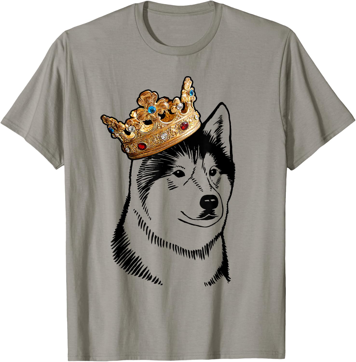 Alaskan Malamute Dog Wearing Crown Men Women Girls Kids T-Shirt - T-Shirt | Sand