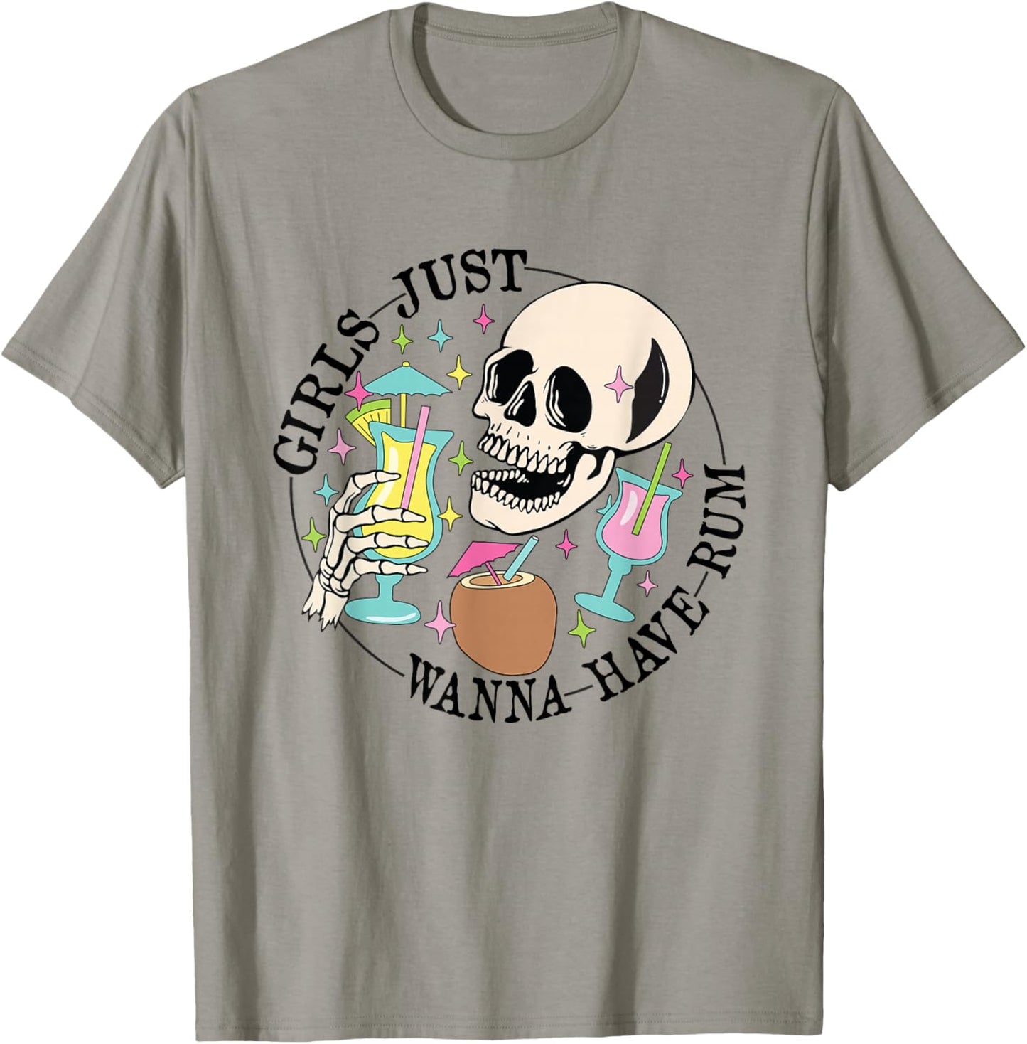 Funny Skeleton Girls Just Wanna Have Rum Summer Beach Party T-Shirt - T-Shirt | Sand