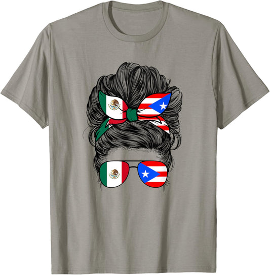 Mexirican Girl Women Half Mexican And Puerto Rican Rico Flag T-Shirt - T-Shirt | Sand