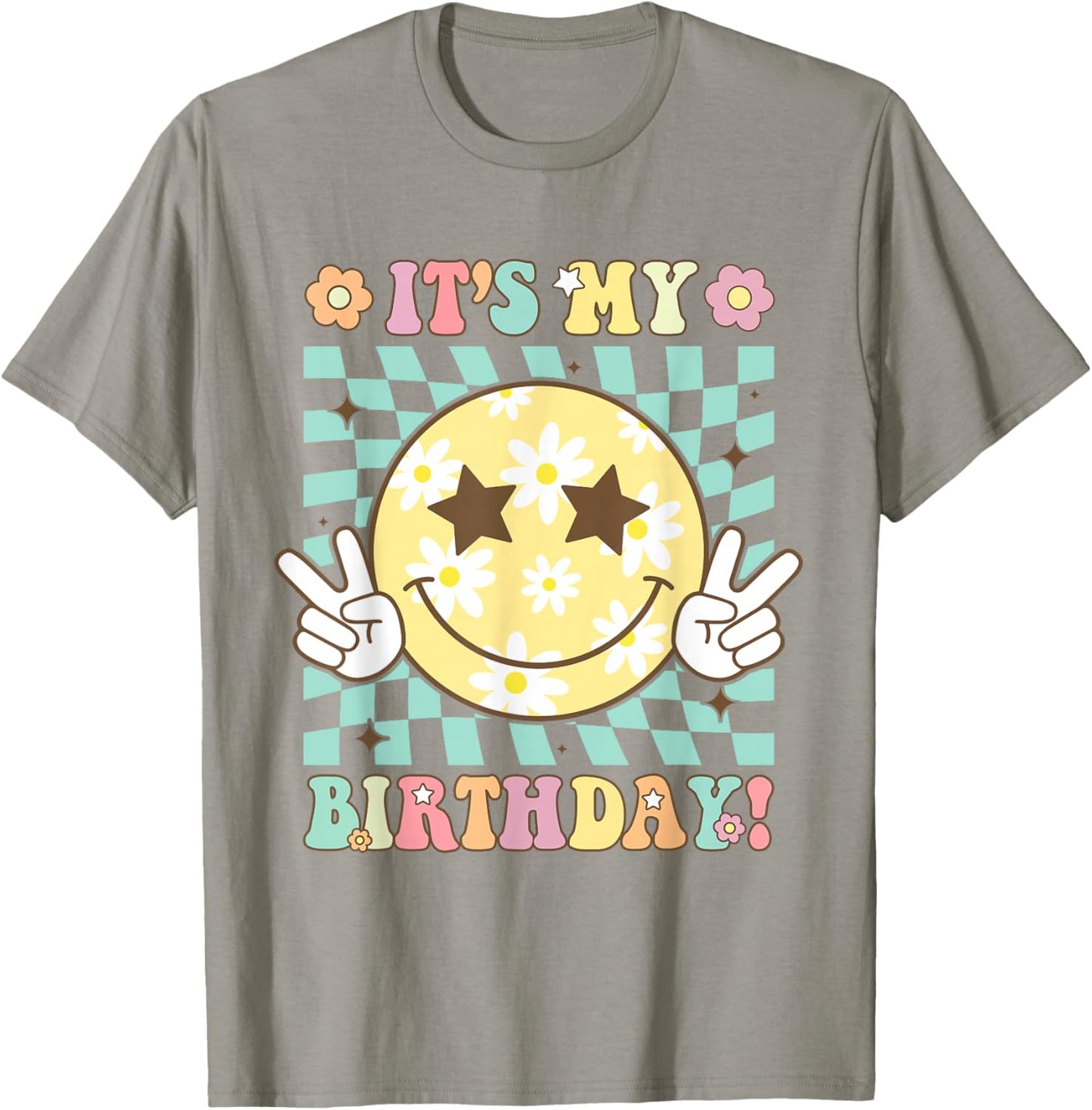 Groovy It's My Birthday Women Teens Girls Retro Smile Face T-Shirt - T-Shirt | Sand