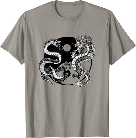 Yin And Yang Snake And Dragon Vintage T-Shirt - T-Shirt | Sand