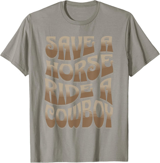 Save A Horse Ride A Cowboy Women's Rodeo Apparel Cowgirl T-Shirt - T-Shirt | Sand